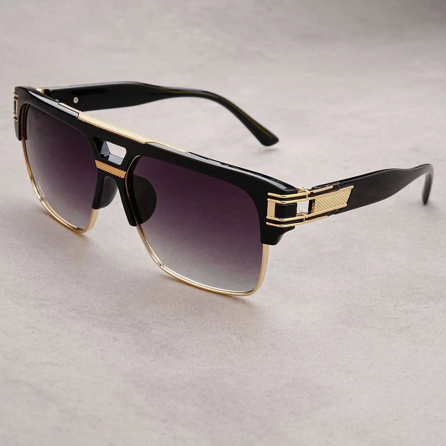 Lunettes De Soleil Rétro Oversized Hommes Femmes Aviateur Vintage Classique Pilote Carré Noir Métal Cadre
