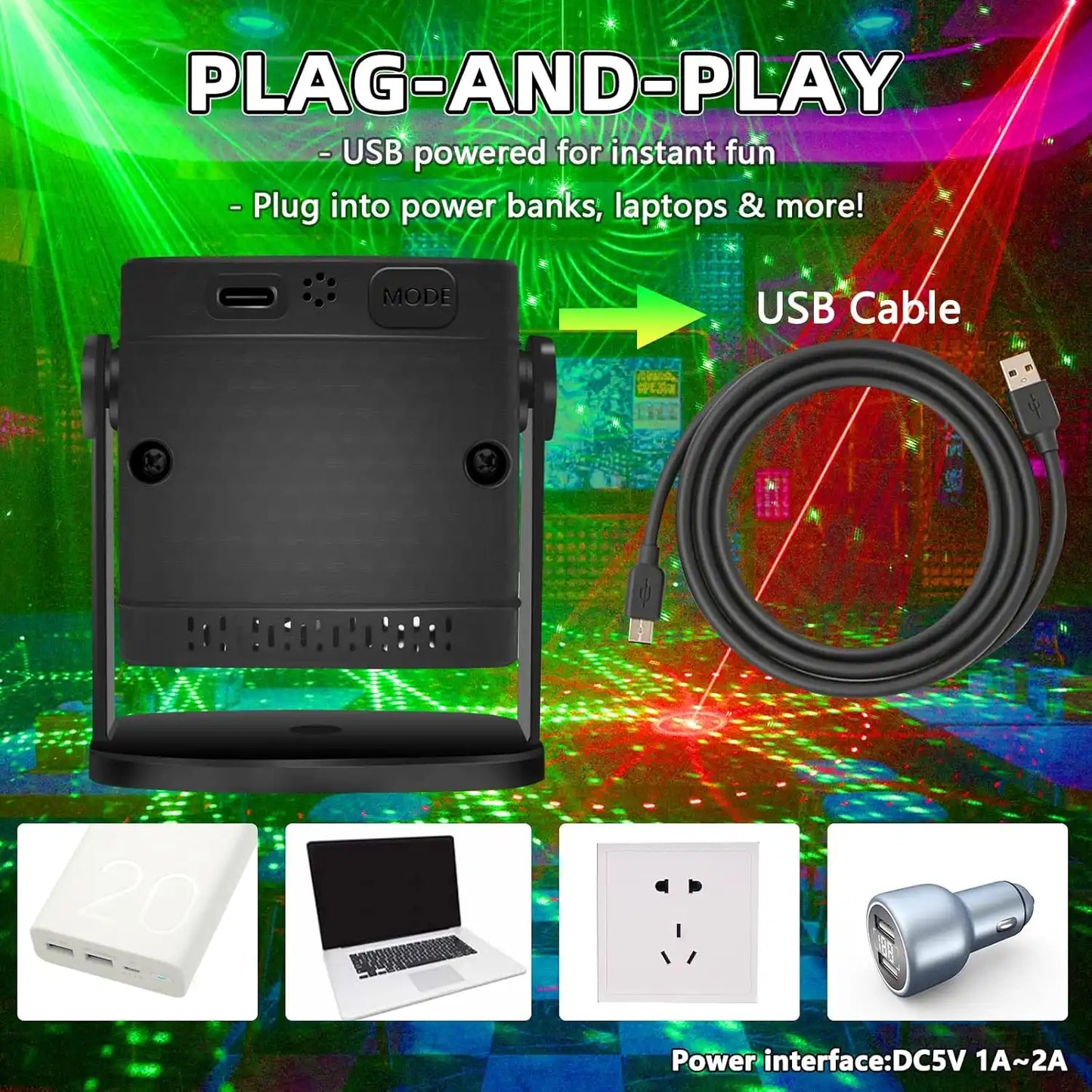 Projecteur Laser Disco 60 Effets | Mode Musical | Télécommande | Soirées, Gaming & Karaoké