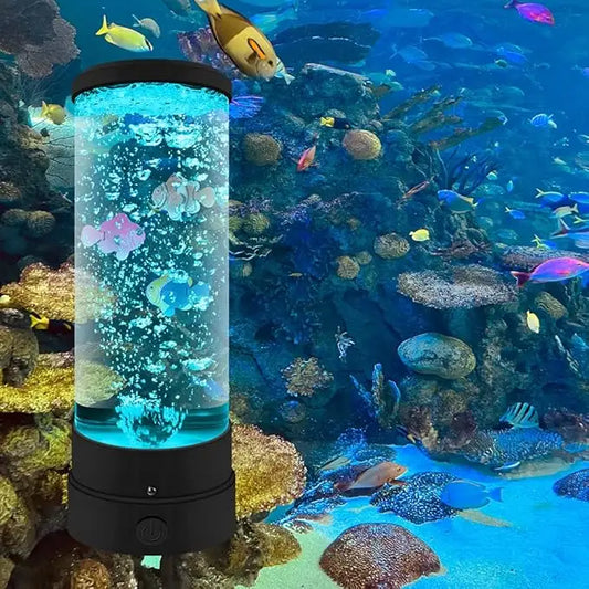 Lampe Aquarium à Bulles LED 8 Couleurs — Simulation Sous-Marine Apaisante | Télécommande | USB & Piles