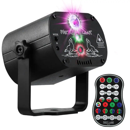 Projecteur Laser DJ Disco RGB avec Télécommande — Lumières LED Activées par le Son, Idéal Soirées, Fêtes et Mariages