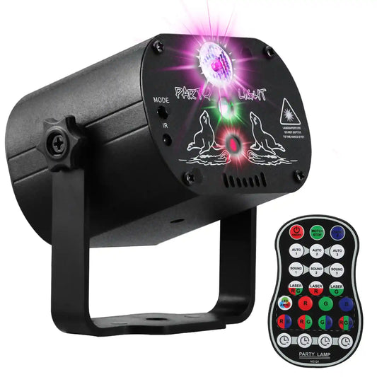Projecteur Laser DJ Disco RGB avec Télécommande — Lumières LED Activées par le Son, Idéal Soirées, Fêtes et Mariages