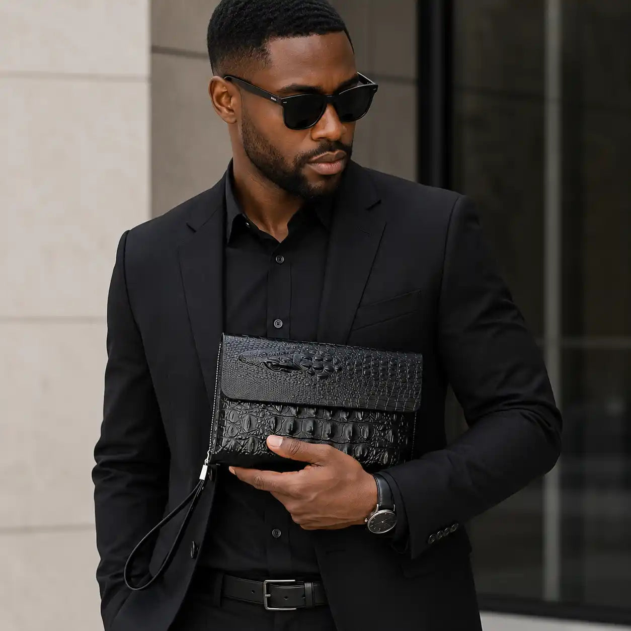 Pochette Homme Luxe — Motif Crocodile Embossé | Cuir Premium | Multi-Compartiments | Business & Soirée