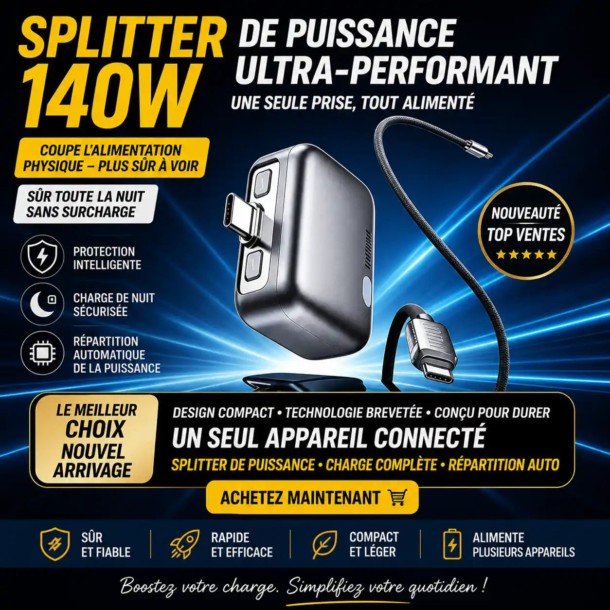 Adaptateur Intelligent Coupure Auto — Protège la Santé de la Batterie pour iPhone & Android