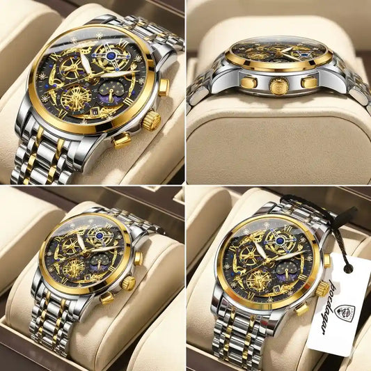 Montre Homme Quartz Luxe — Acier Inoxydable, Aiguilles Lumineuses & Date Automatique