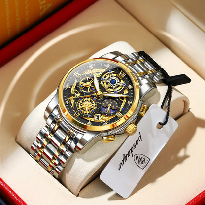 Montre Homme Quartz Luxe — Acier Inoxydable, Aiguilles Lumineuses & Date Automatique