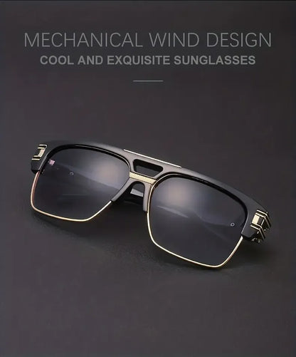 Lunettes De Soleil Rétro Oversized Hommes Femmes Aviateur Vintage Classique Pilote Carré Noir Métal Cadre