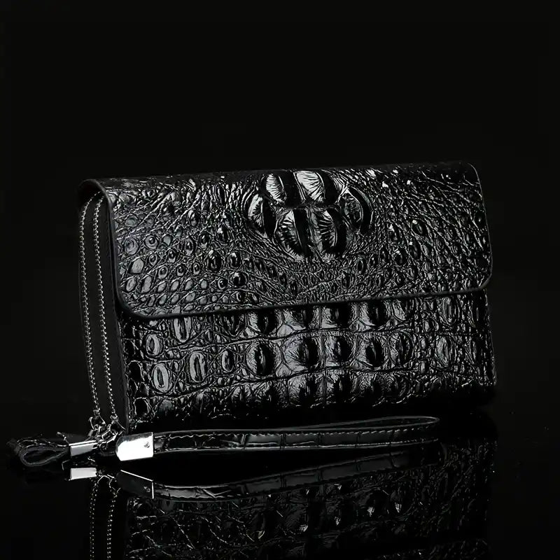 Pochette Homme Luxe — Motif Crocodile Embossé | Cuir Premium | Multi-Compartiments | Business & Soirée