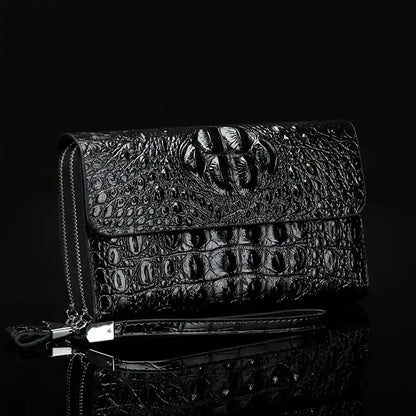 Pochette Homme Luxe — Motif Crocodile Embossé | Cuir Premium | Multi-Compartiments | Business & Soirée