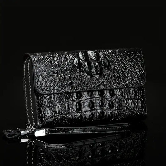 Pochette Homme Luxe — Motif Crocodile Embossé | Cuir Premium | Multi-Compartiments | Business & Soirée