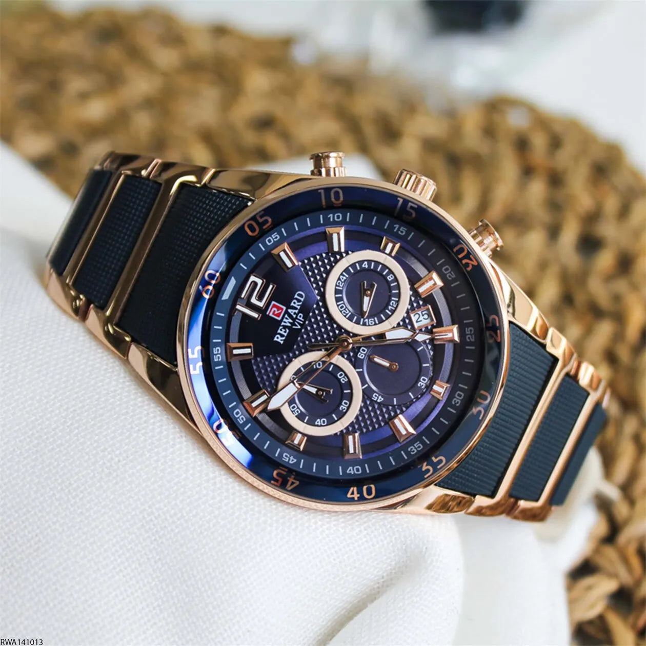 Montre Homme Haut de Gamme en Acier Inoxydable Bleu – Étanche, Chronographe, Quartz, Date